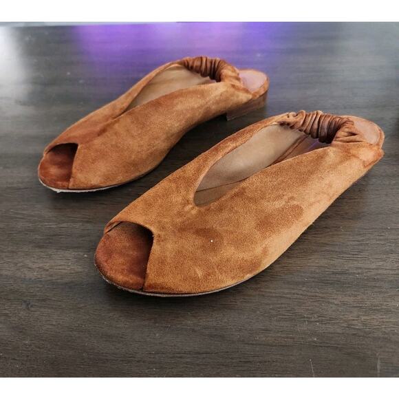 Sezane Les Souliers Brown Suede Flat Sling Back Open Toe Shoes Size 37 / US 6.5 - Picture 4 of 7